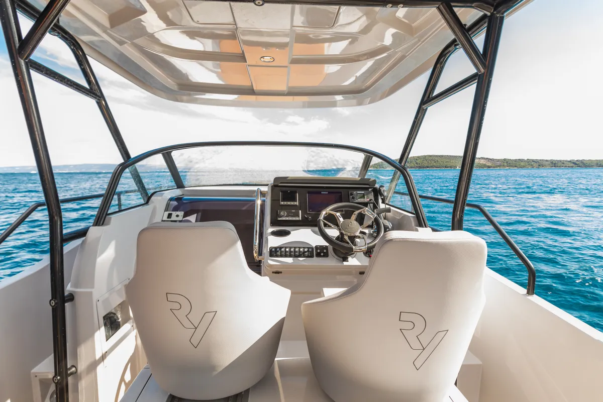Cockpit of 22, a Gulet Ryck 280 motorboat at Grad Trogir, Croatia