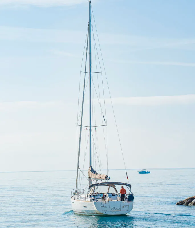 Exterior view of Ribelle, a Jeanneau Sun Odyssey 439 sailboat at San Vincenzo, Italy