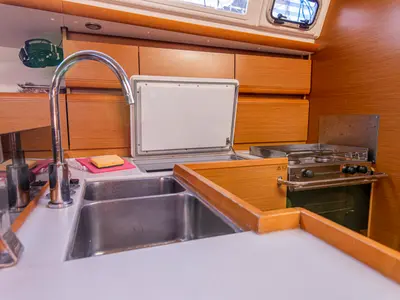 Galley of Ribelle, a Jeanneau Sun Odyssey 439 sailboat at San Vincenzo, Italy