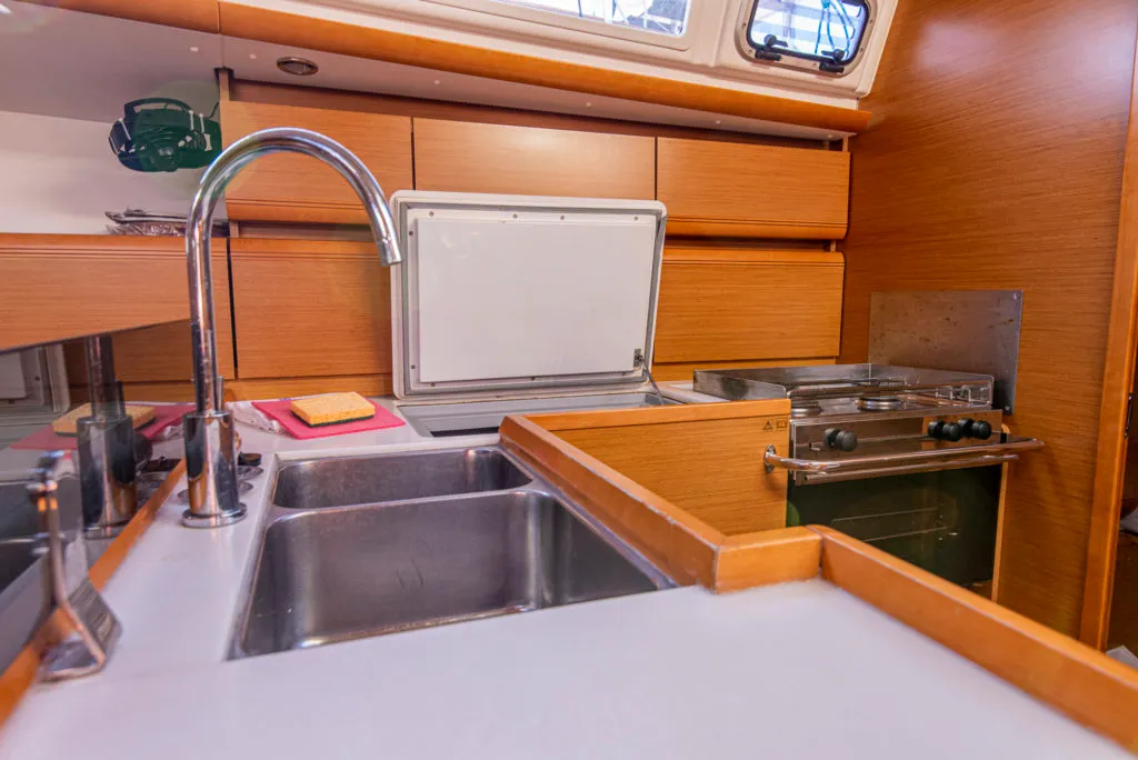 Galley of Ribelle, a Jeanneau Sun Odyssey 439 sailboat at San Vincenzo, Italy