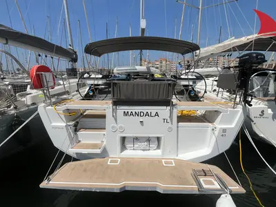 Cockpit of Mandala, a Dufour 41 sailboat at Hyères, France