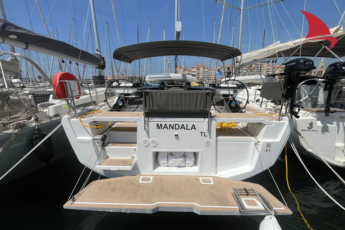 Cockpit of Mandala, a Dufour 41 sailboat at Hyères, France