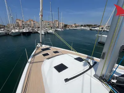 Deck of Mandala, a Dufour 41 sailboat at Hyères, France