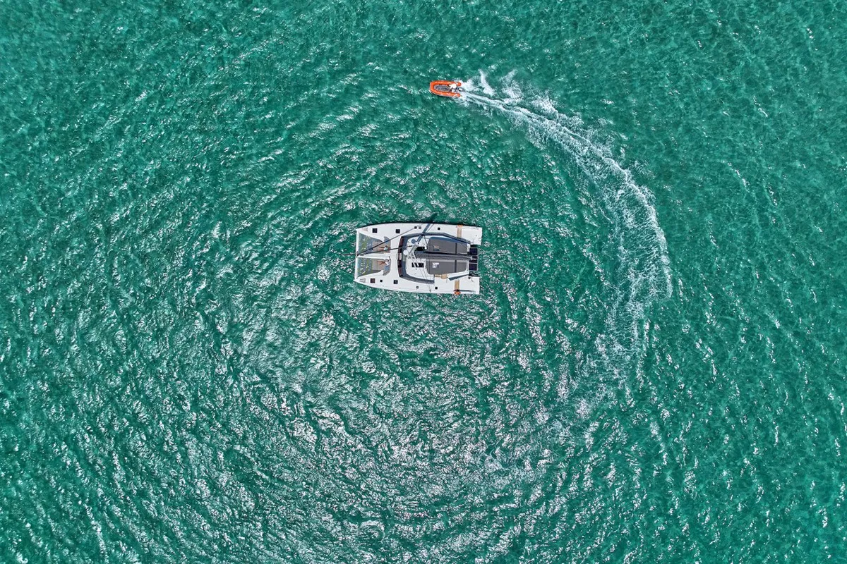 Exterior view of Sea Spirit III, a Nautitech 46 Fly catamaran at Grande Rivière Noire VCA, Mauritius