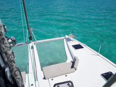 Deck of Sea Spirit III, a Nautitech 46 Fly catamaran at Grande Rivière Noire VCA, Mauritius