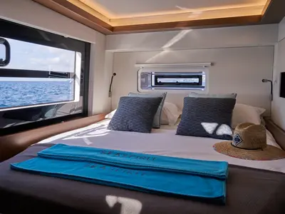 Cabin on Sea Spirit III, a Nautitech 46 Fly catamaran at Grande Rivière Noire VCA, Mauritius