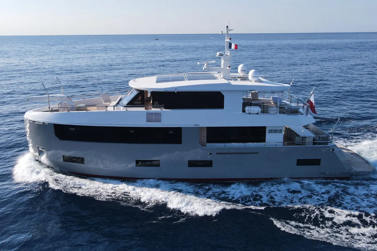 Ukiel, a Aegean Explorer M26 motor yacht at Olbia, Italy