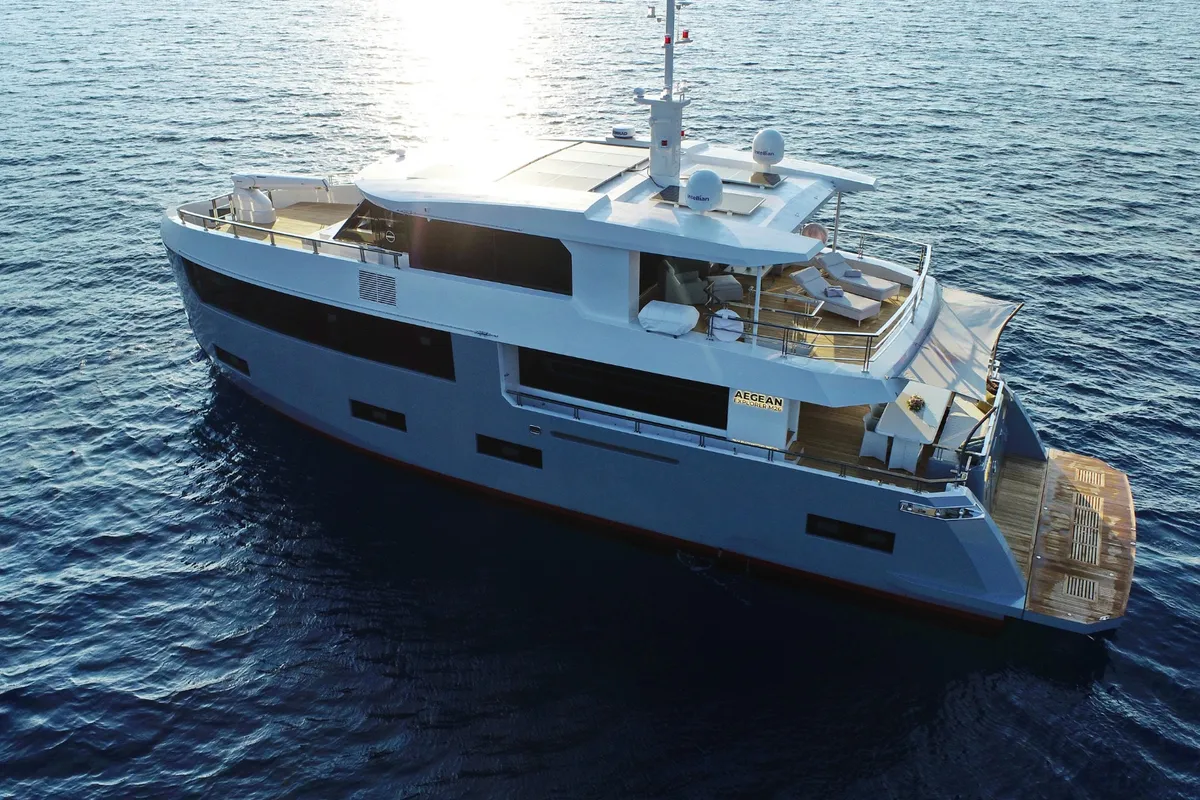 Ukiel, a Aegean Explorer M26 motor yacht at Olbia, Italy