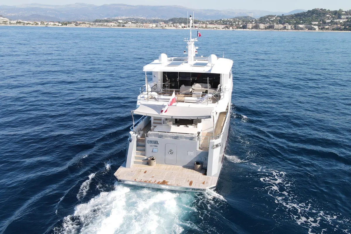 Ukiel, a Aegean Explorer M26 motor yacht at Olbia, Italy
