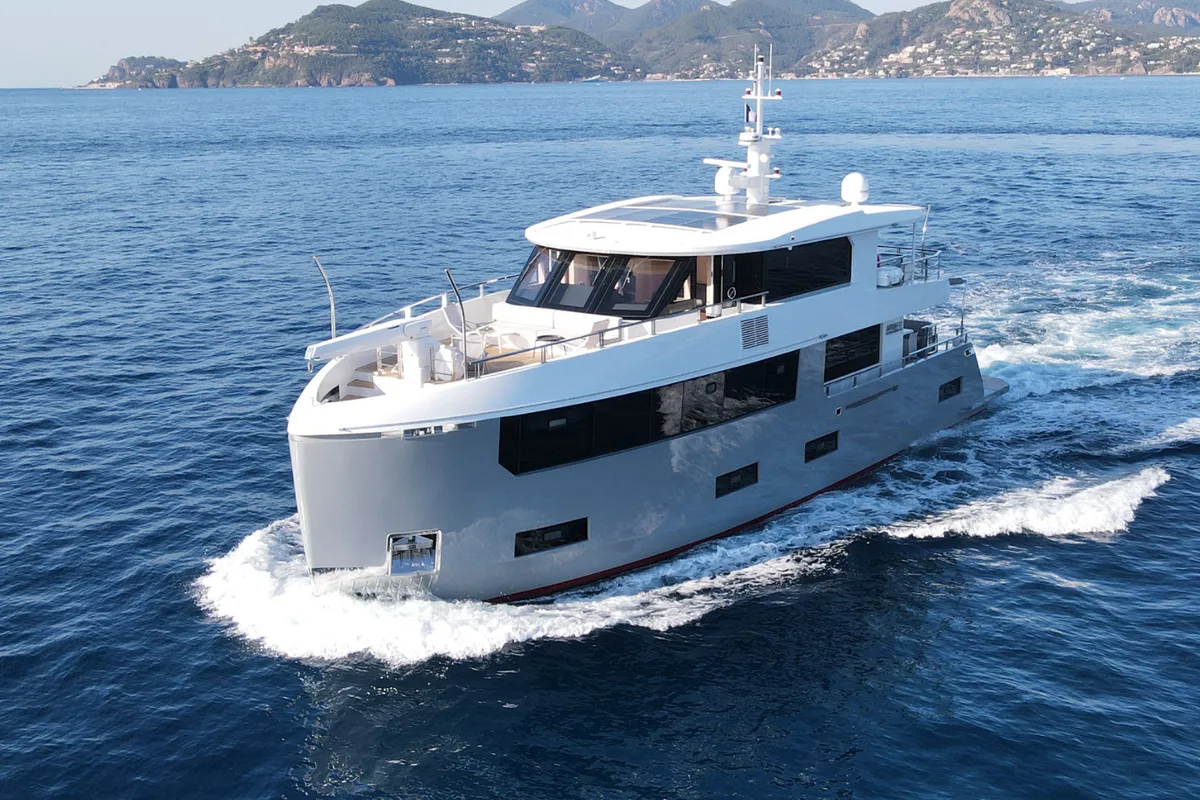 Ukiel, a Aegean Explorer M26 motor yacht at Olbia, Italy