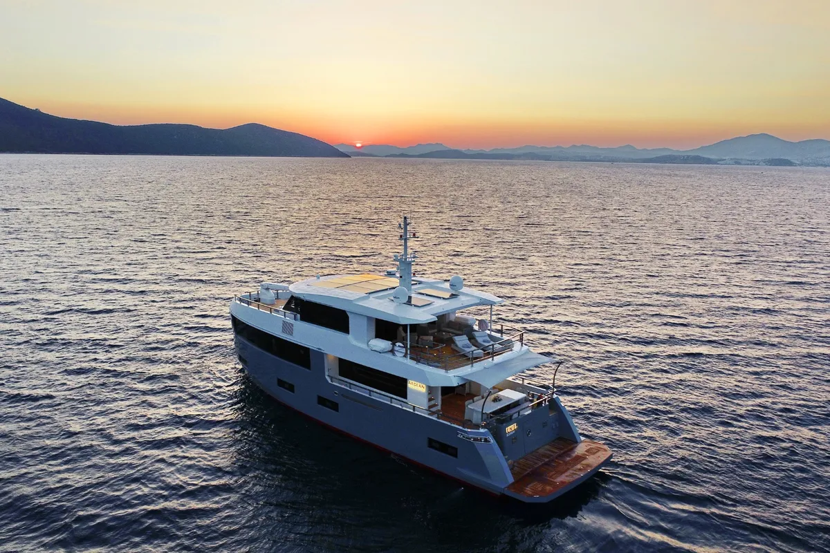 Ukiel, a Aegean Explorer M26 motor yacht at Olbia, Italy