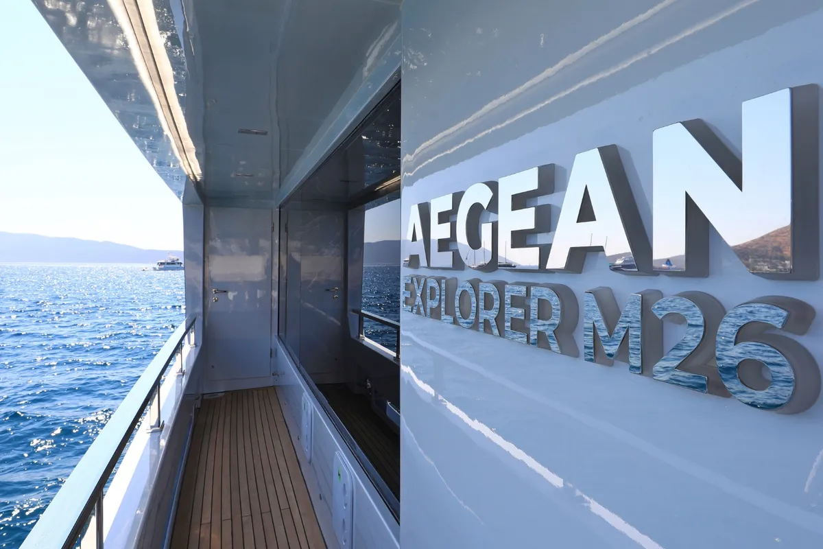 Ukiel, a Aegean Explorer M26 motor yacht at Olbia, Italy