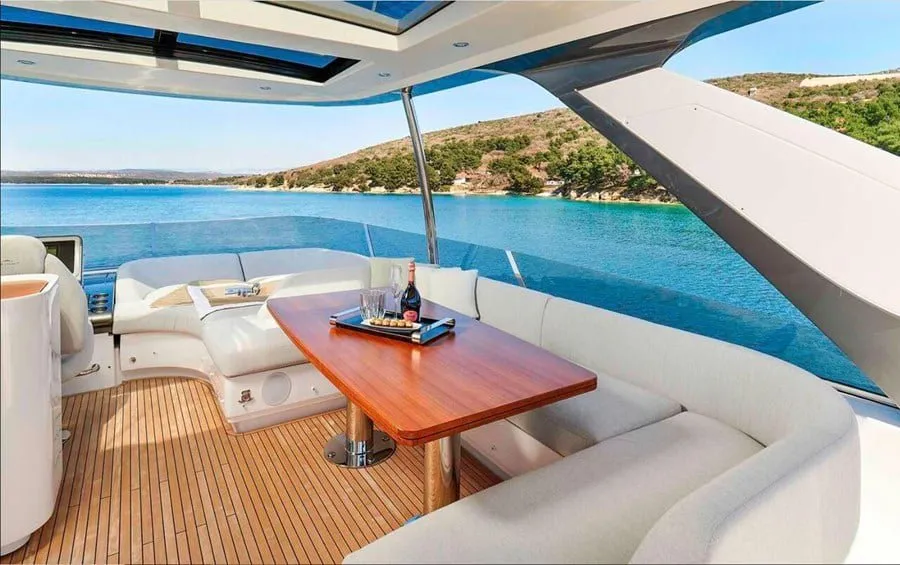 Deck of OMR Group, a Azimut 78 Fly motor yacht at Podstrana - Miljevac, Croatia