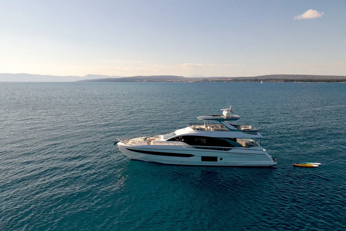 Exterior view of OMR Group, a Azimut 78 Fly motor yacht at Podstrana - Miljevac, Croatia