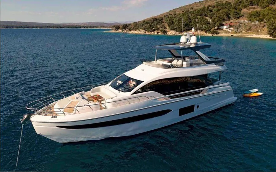 Exterior view of OMR Group, a Azimut 78 Fly motor yacht at Podstrana - Miljevac, Croatia