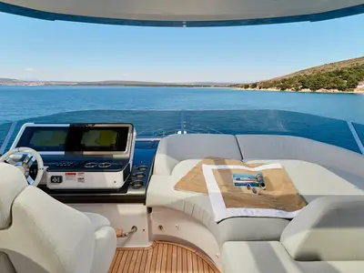 Cockpit of OMR Group, a Azimut 78 Fly motor yacht at Podstrana - Miljevac, Croatia