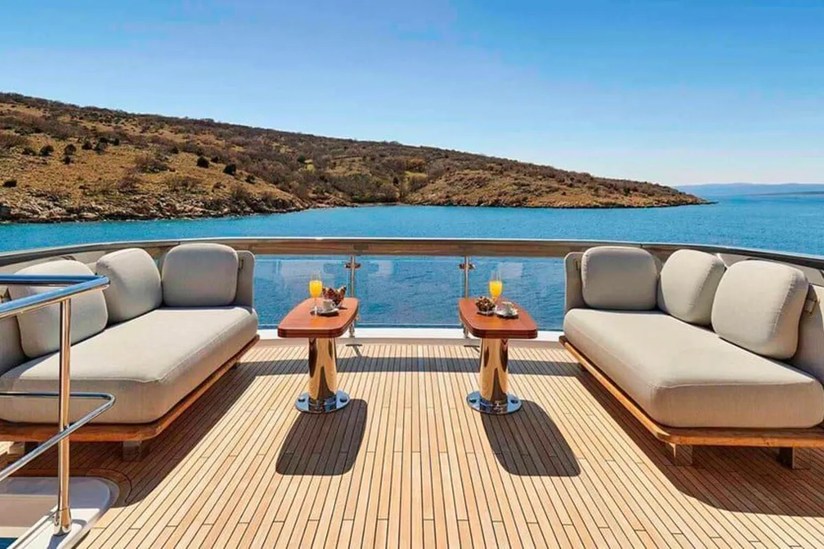 Deck of OMR Group, a Azimut 78 Fly motor yacht at Podstrana - Miljevac, Croatia