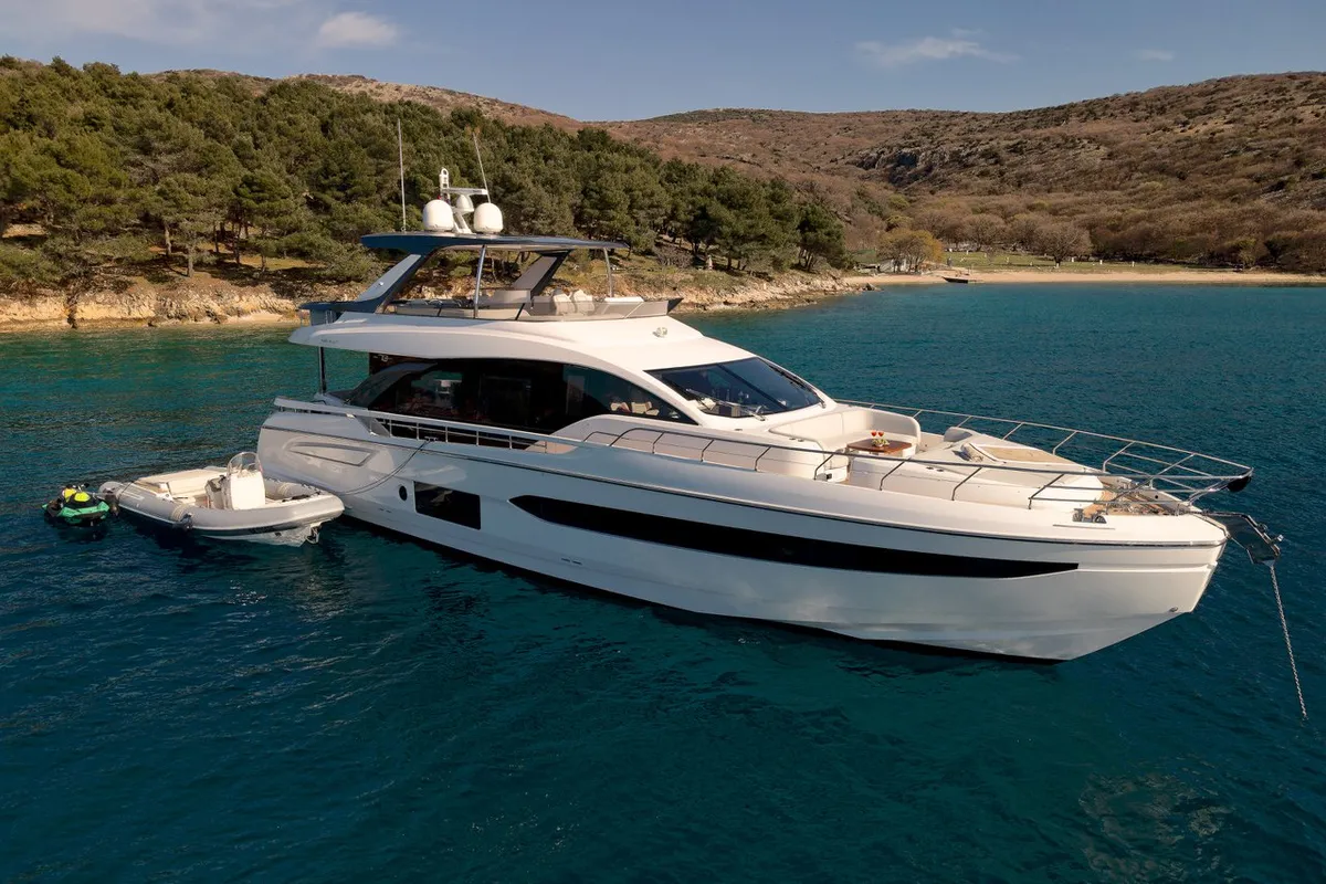 Exterior view of OMR Group, a Azimut 78 Fly motor yacht at Podstrana - Miljevac, Croatia