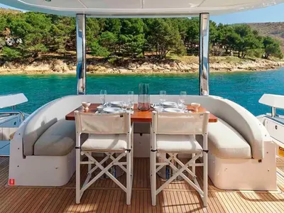 Deck of OMR Group, a Azimut 78 Fly motor yacht at Podstrana - Miljevac, Croatia