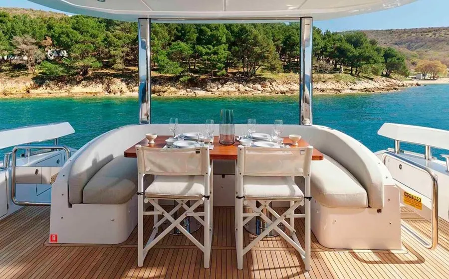Deck of OMR Group, a Azimut 78 Fly motor yacht at Podstrana - Miljevac, Croatia
