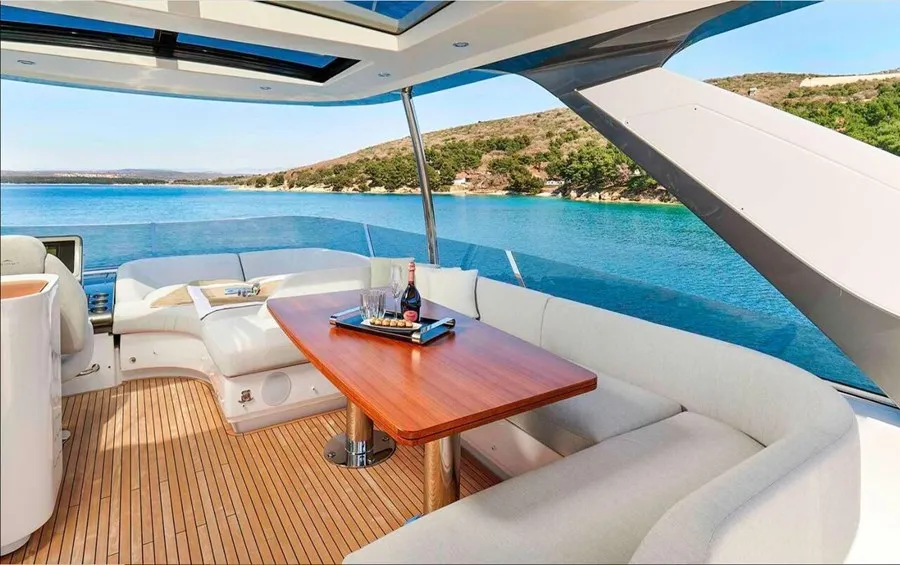 Deck of OMR Group, a Azimut 78 Fly motor yacht at Podstrana - Miljevac, Croatia