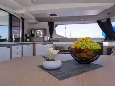 Galley of AQUARELLA, a Fountaine Pajot Tanna 47 catamaran at Lavreotiki Municipal Unit, Greece