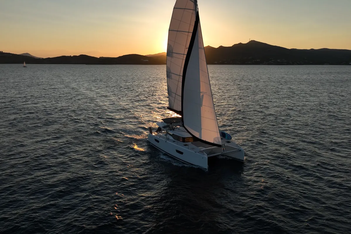 Exterior view of AQUARELLA, a Fountaine Pajot Tanna 47 catamaran at Lavreotiki Municipal Unit, Greece