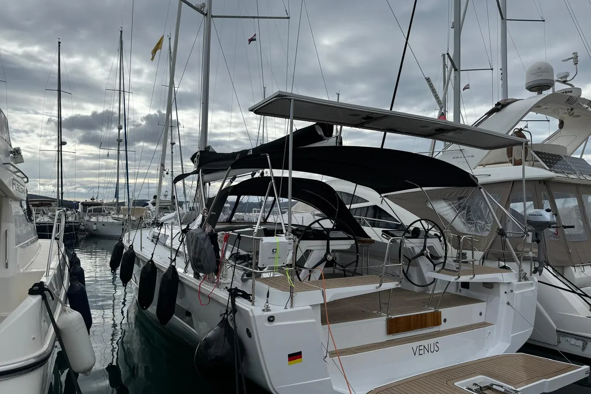 Exterior view of Venus, a Hanse 460 sailboat at Grad Biograd na Moru, Croatia