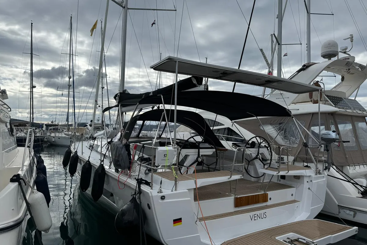 Exterior view of Venus, a Hanse 460 sailboat at Grad Biograd na Moru, Croatia