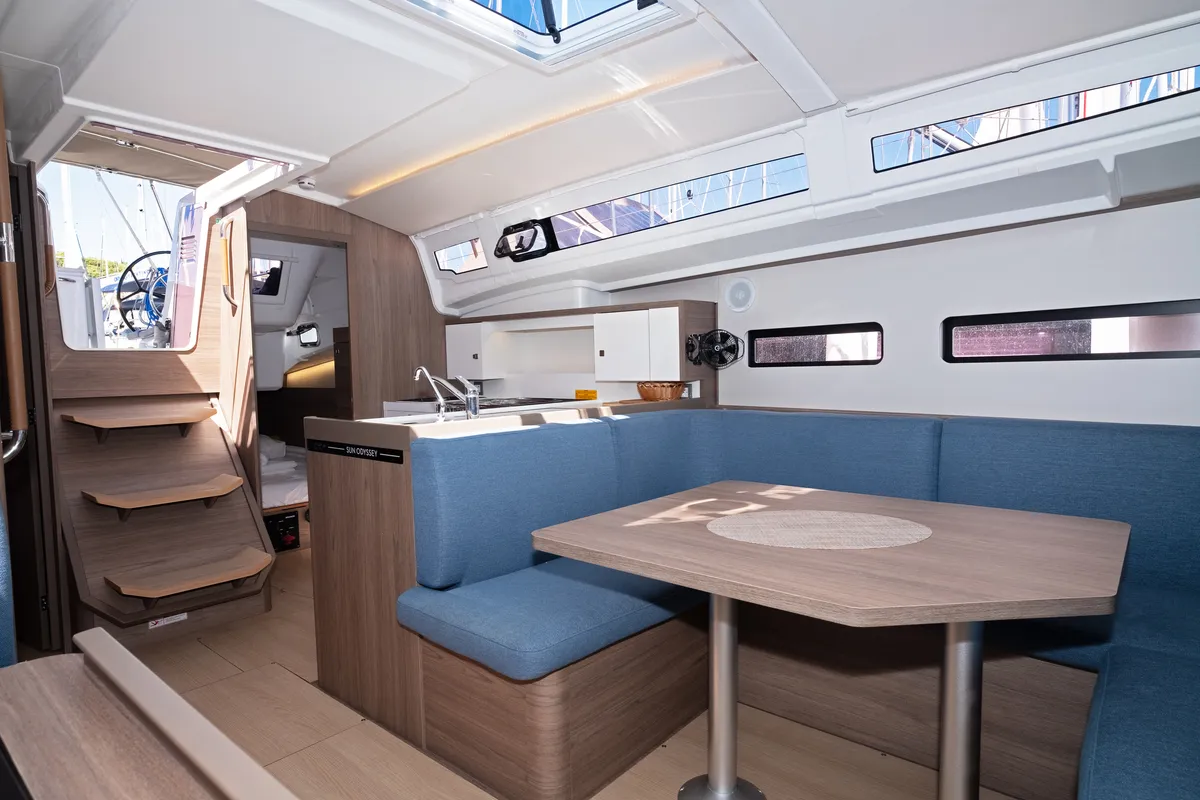 Salon of Thalassa Nova, a Jeanneau Sun Odyssey 415 sailboat at Split, Croatia