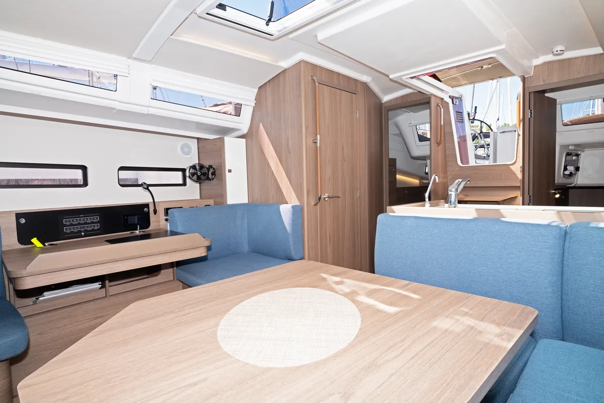 Salon of Thalassa Nova, a Jeanneau Sun Odyssey 415 sailboat at Split, Croatia