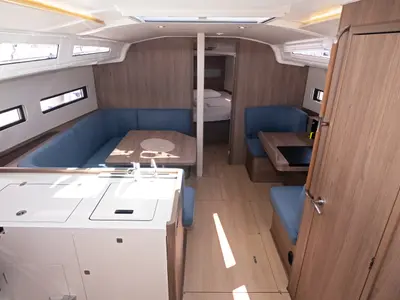 Salon of Thalassa Nova, a Jeanneau Sun Odyssey 415 sailboat at Split, Croatia