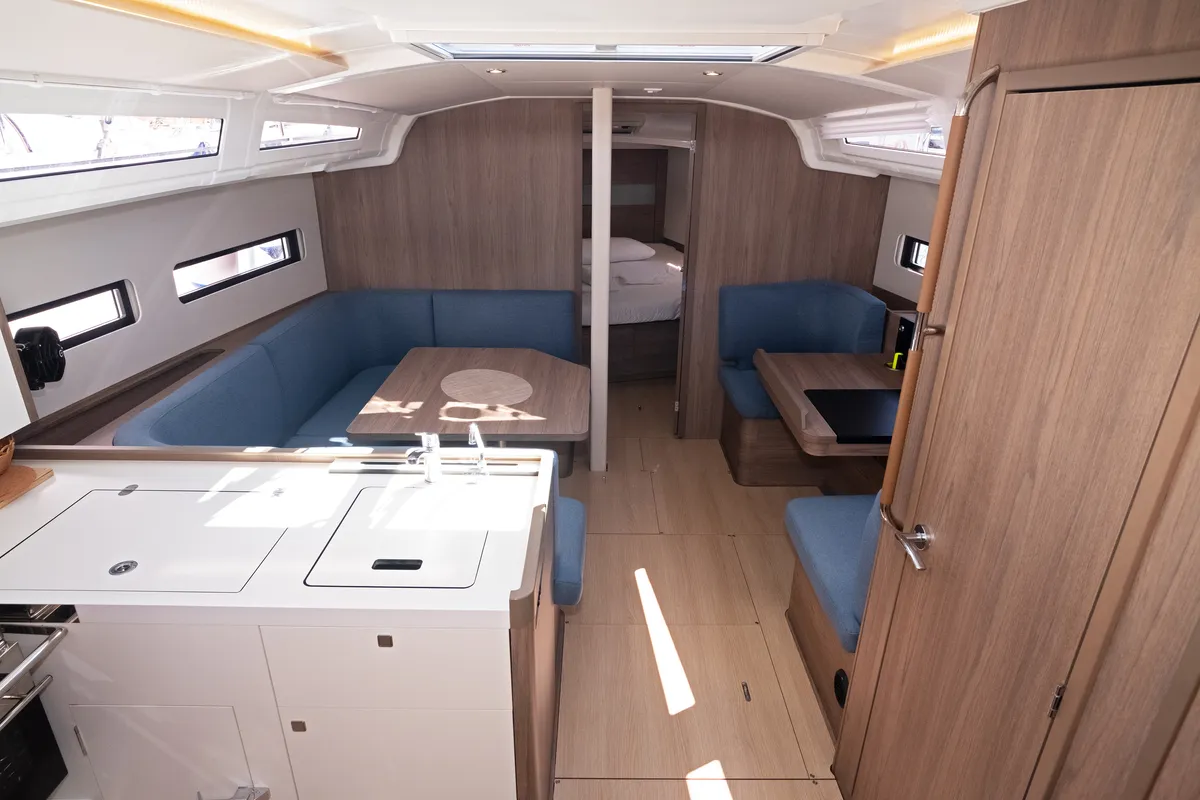Salon of Thalassa Nova, a Jeanneau Sun Odyssey 415 sailboat at Split, Croatia
