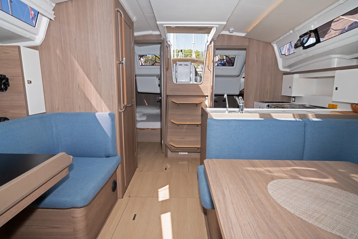 Salon of Thalassa Nova, a Jeanneau Sun Odyssey 415 sailboat at Split, Croatia