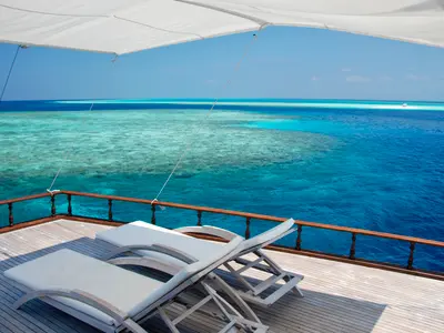 Deck of Stella 2, a Gulet Wooden motor yacht sailboat at Malé, Maldives