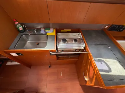 Galley of Simba, a Beneteau Oceanis 41.1 sailboat at Ibiza, Spain
