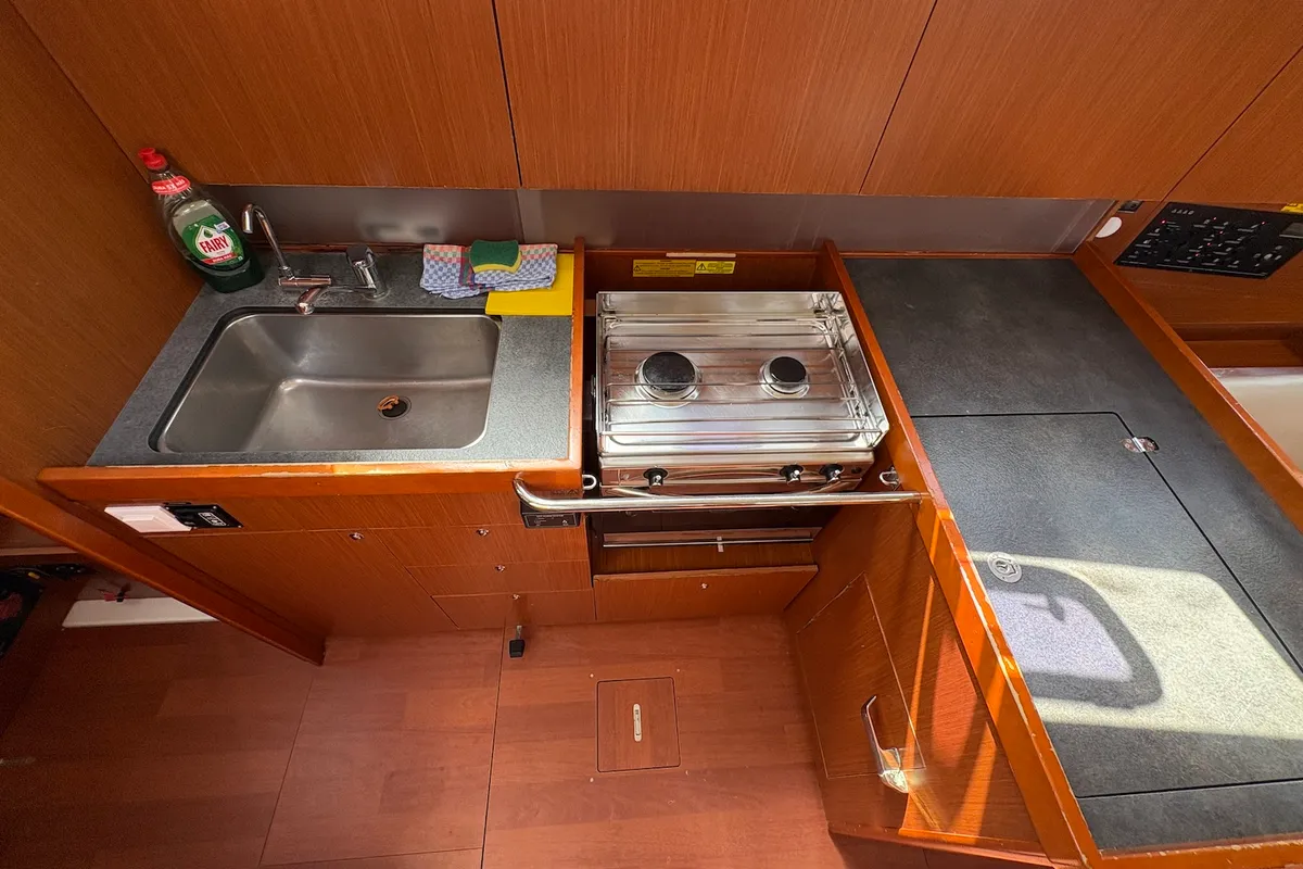 Galley of Simba, a Beneteau Oceanis 41.1 sailboat at Ibiza, Spain