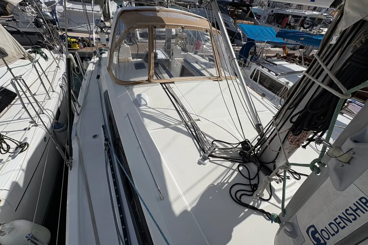 Deck of Simba, a Beneteau Oceanis 41.1 sailboat at Ibiza, Spain