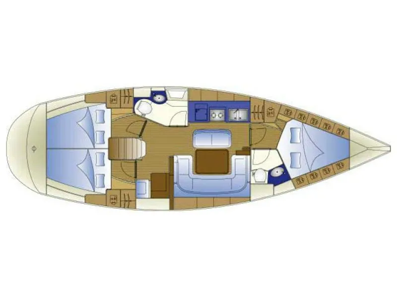 Floor plan of Philomila, a Bavaria 40 Cruiser sailboat at Preveza, Greece