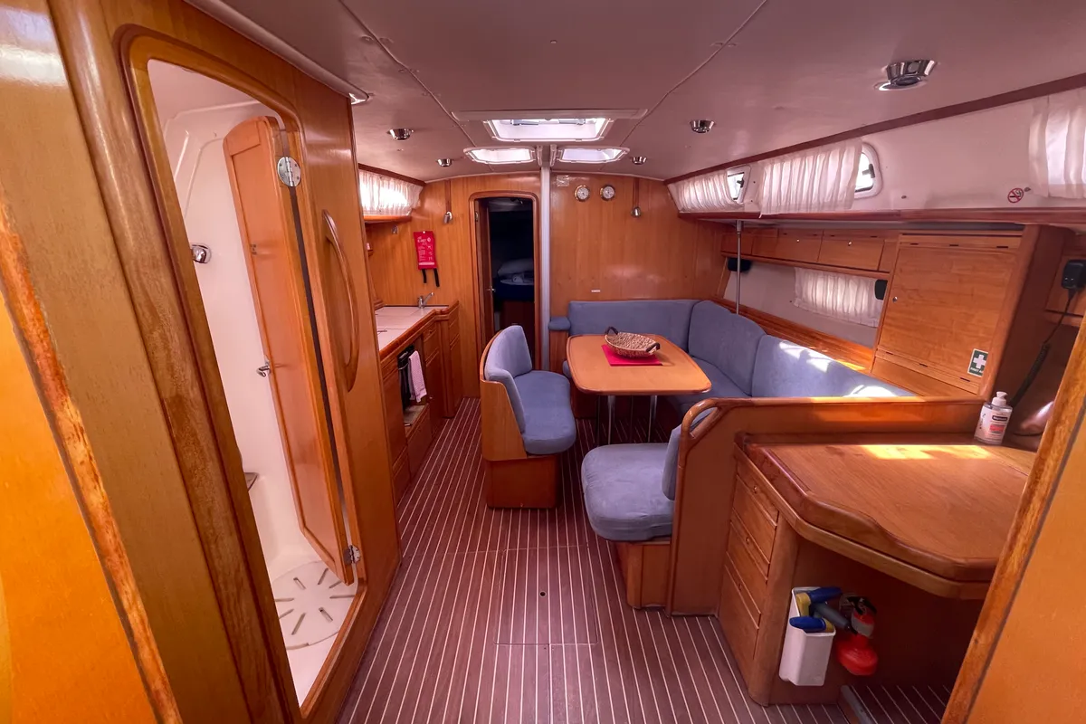 Salon of Philomila, a Bavaria 40 Cruiser sailboat at Preveza, Greece