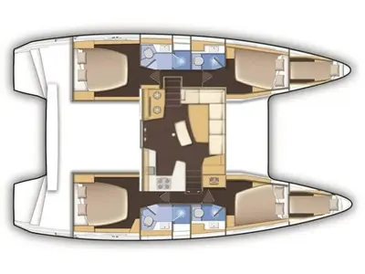 Floor plan of Kaiki, a Lagoon 42 catamaran at Lavrion, Greece