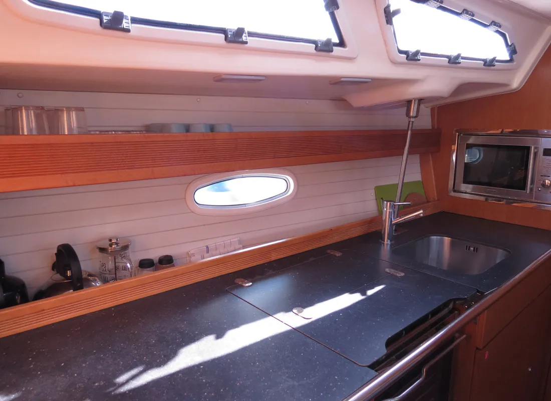 Galley of Yilki, a Bavaria 43 Cruiser sailboat at Fethiye, Turkey