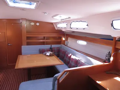 Salon of Yilki, a Bavaria 43 Cruiser sailboat at Fethiye, Turkey
