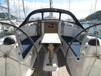 Cockpit of Yilki, a Bavaria 43 Cruiser sailboat at Fethiye, Turkey