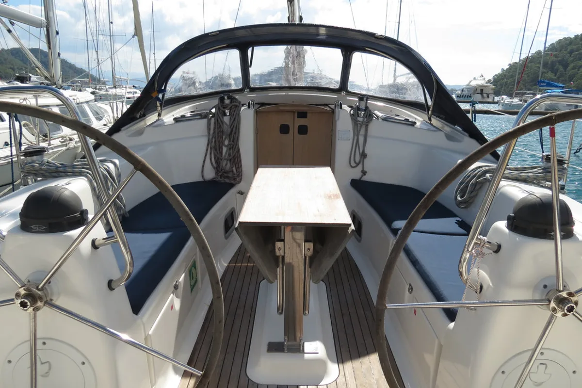 Cockpit of Yilki, a Bavaria 43 Cruiser sailboat at Fethiye, Turkey