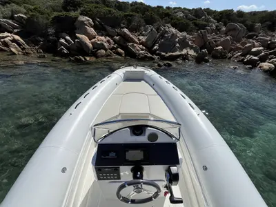 Cockpit of Altamarea Wave 23 Sport, a RIB at Cannigione, Italy