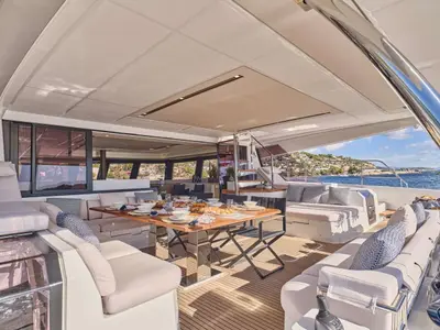Majesty of Greece, a Fountaine Pajot Power 67 catamaran at Municipal Unit of Nea Peramos, Greece