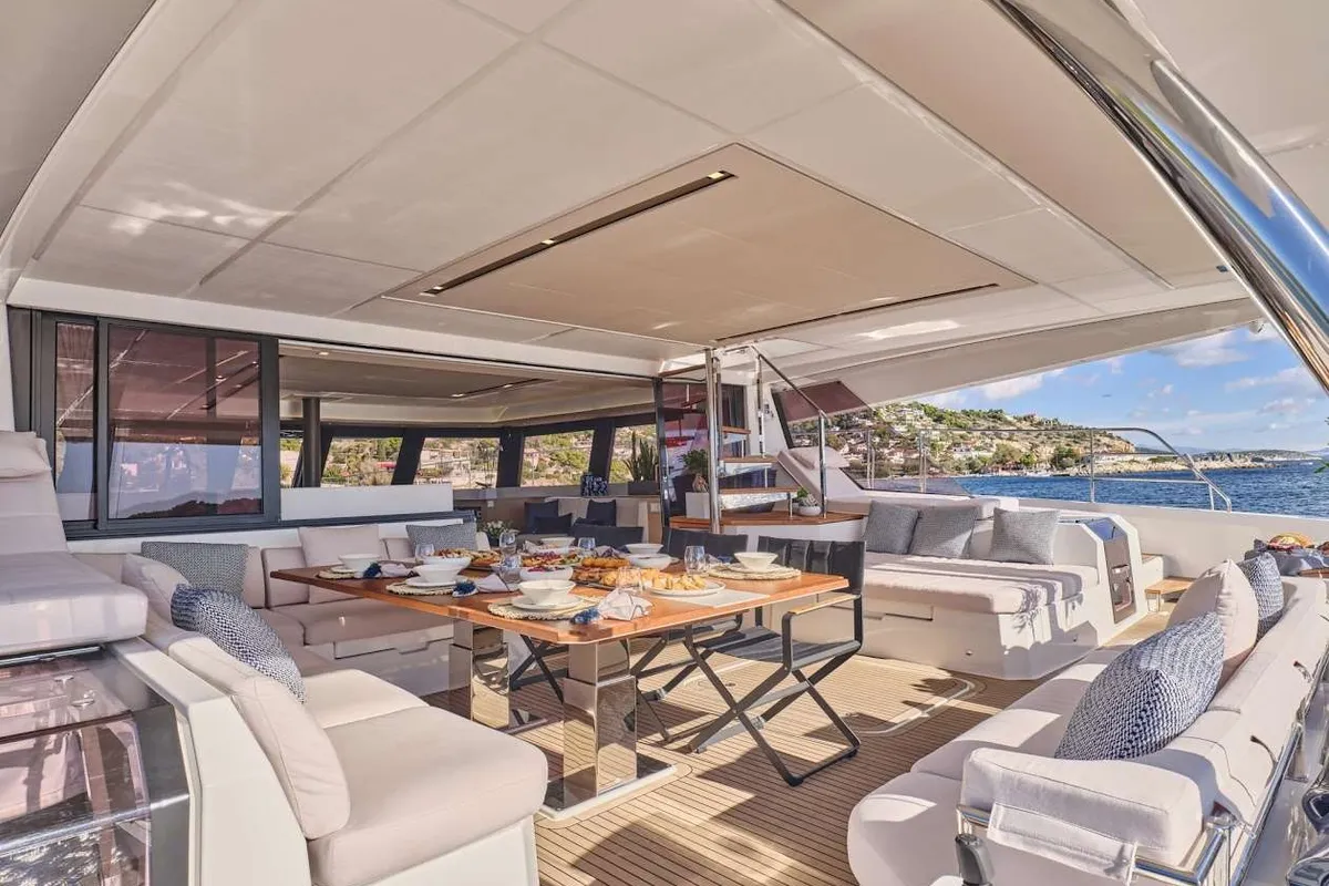 Majesty of Greece, a Fountaine Pajot Power 67 catamaran at Municipal Unit of Nea Peramos, Greece
