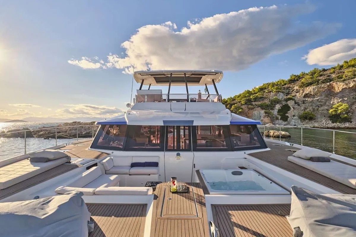 Majesty of Greece, a Fountaine Pajot Power 67 catamaran at Municipal Unit of Nea Peramos, Greece