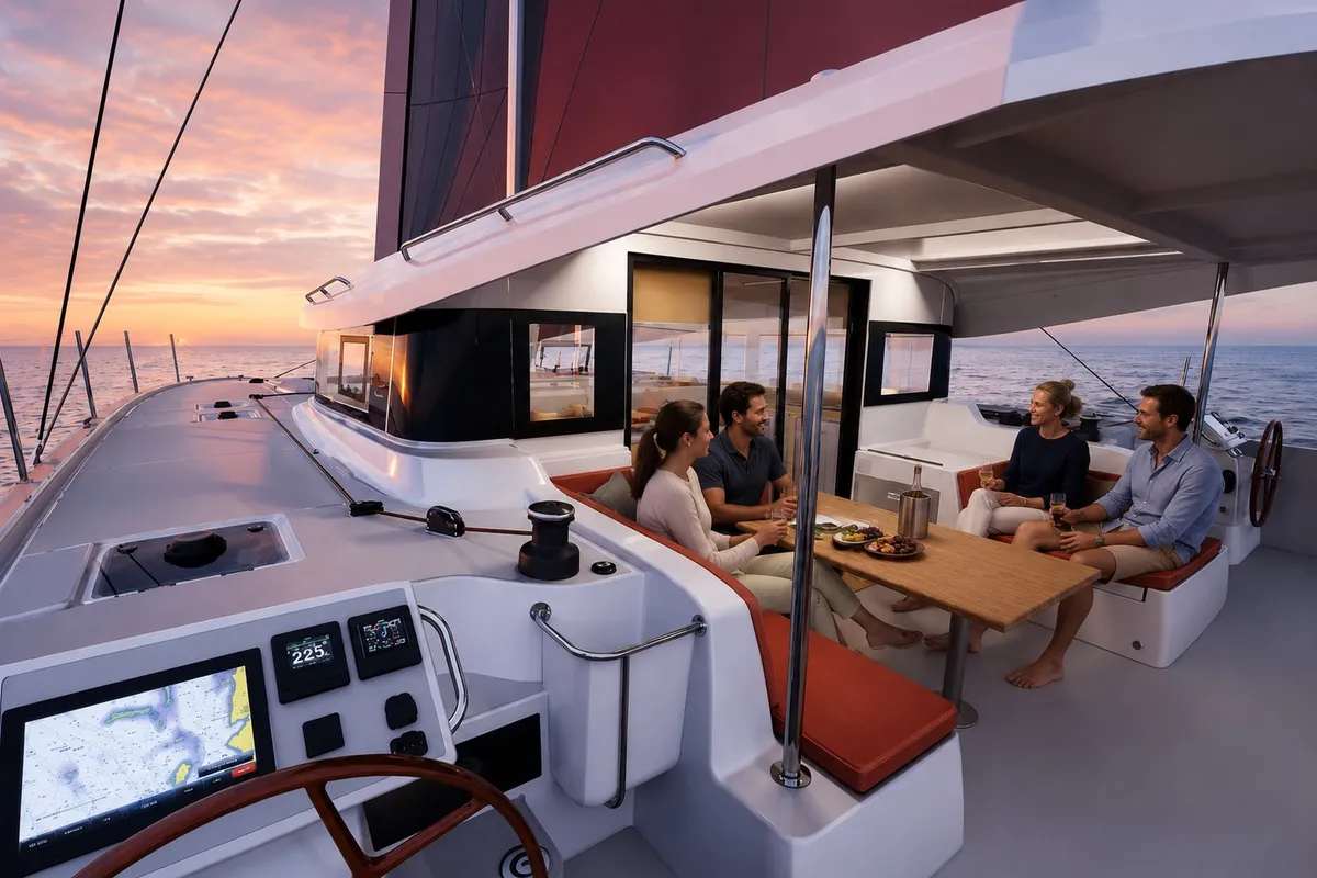 Deck of Bossa Nova, a Excess 14 catamaran at Msida, Malta